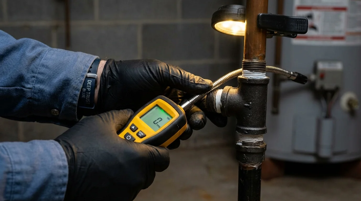 Gas leak detection with electronic sniffer by Johns Plumbing LLC in Manteno