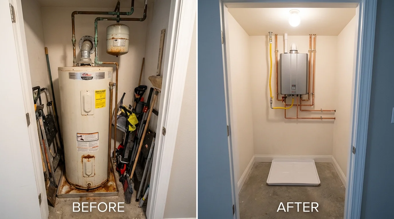 Tank water heater versus wall-mounted tankless unit comparison for Manteno, IL homeowners